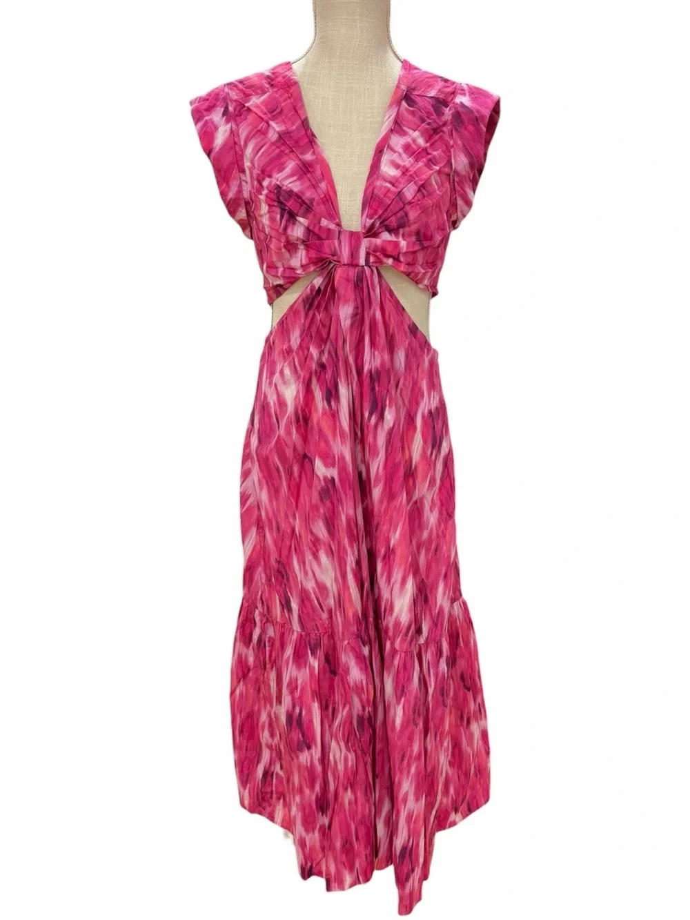 Jason Wu Pink Watercolor Ikat Cutout Maxi Dress Cotton Blend Size M